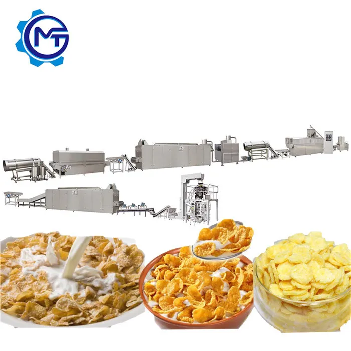Sweet Corn Flakes Maize Breakfast Cereal Full-automatic Food Grade Stainless Steel Heat Exchanger Mixer Fryer Processing Line