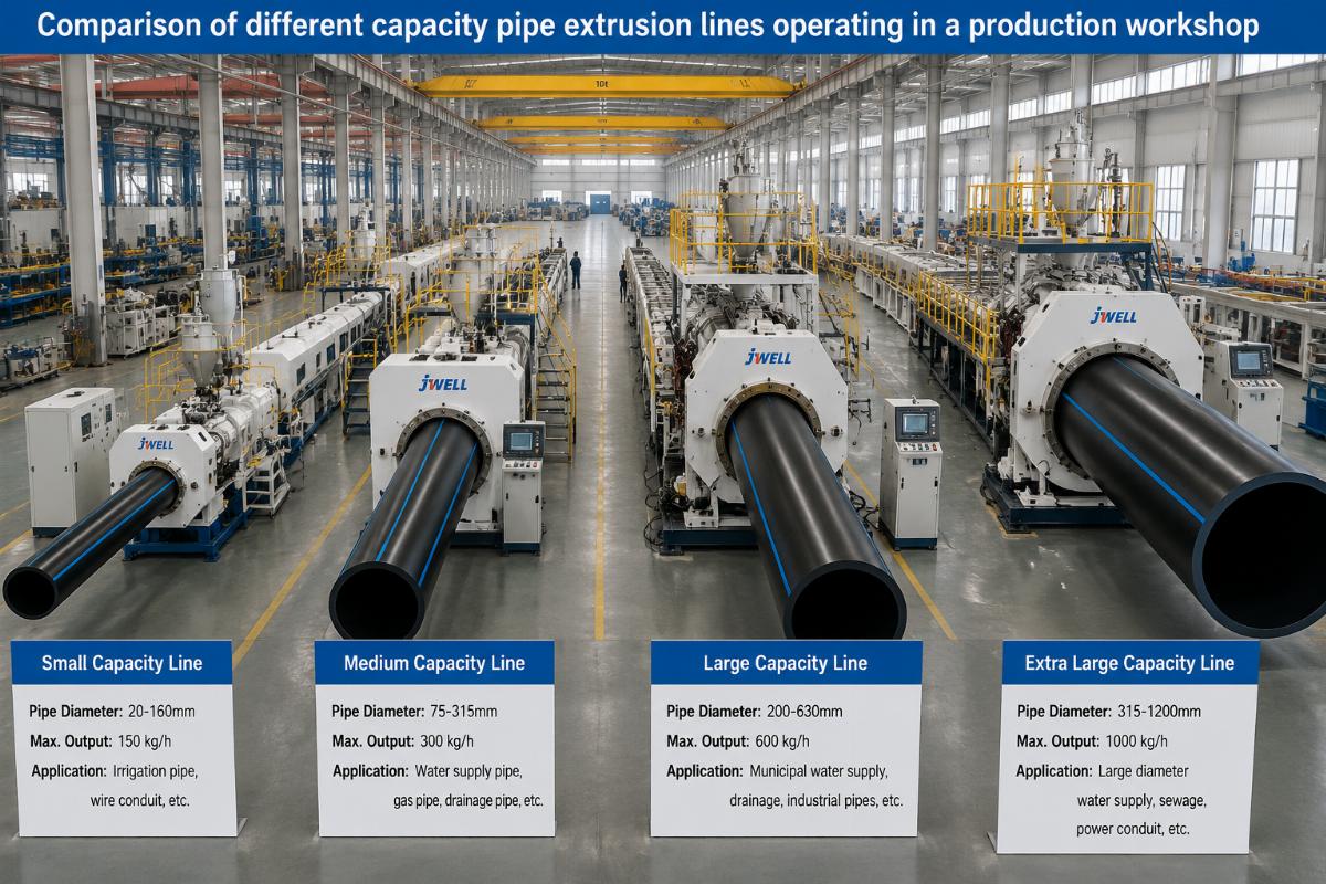 Comparison of different capacity pipe extrusion lines operating in a production workshop