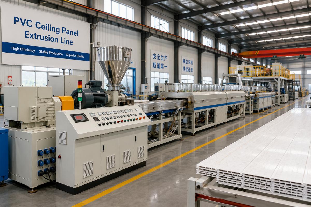 Complete PVC ceiling panel extrusion line running stable production in a factory facility