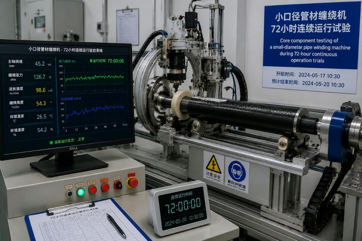 Core component testing of a small-diameter pipe winding machine during 72-hour continuous operation trials