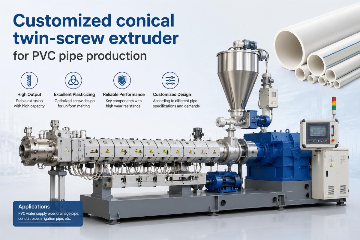 Customized conical twin-screw extruder for PVC pipe production