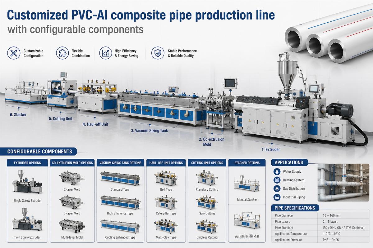 Customized PVC-Al composite pipe production line with configurable components