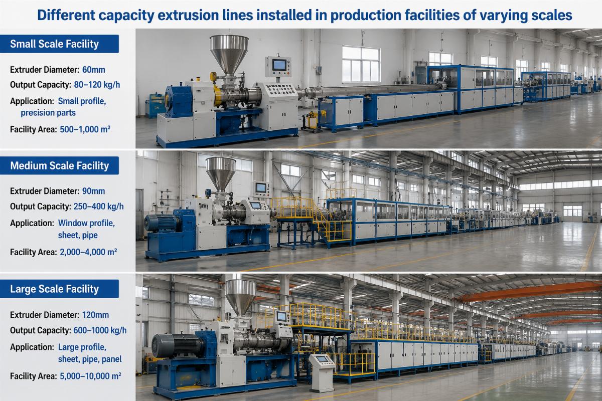 Different capacity extrusion lines installed in production facilities of varying scales