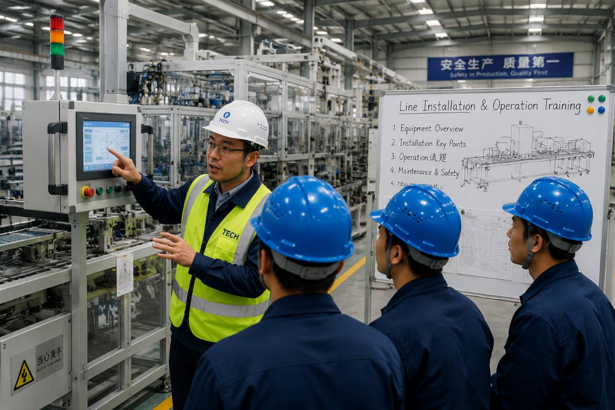 Engineer conducting on-site line installation and operator training