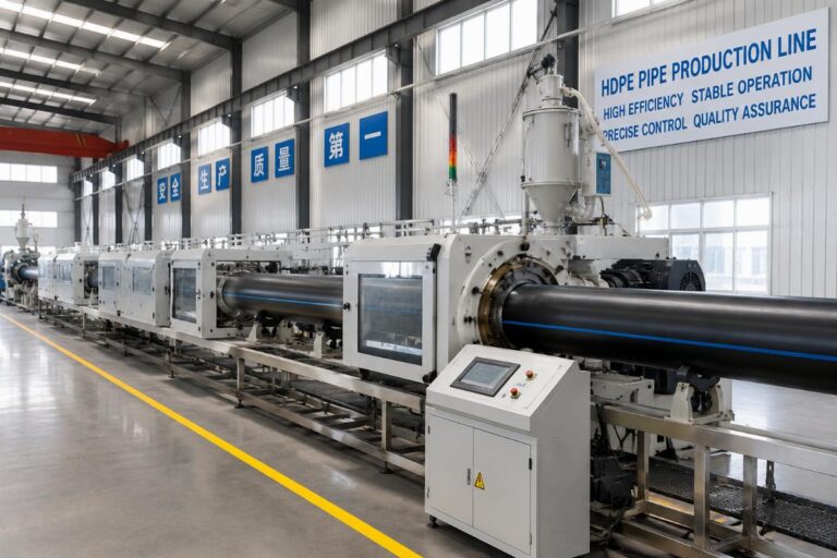 Finished HDPE pipe production line ready for factory operation