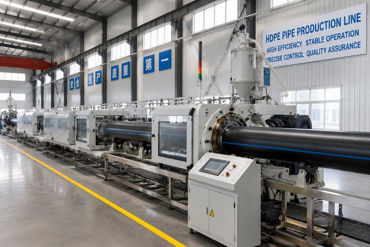 Finished HDPE pipe production line ready for factory operation