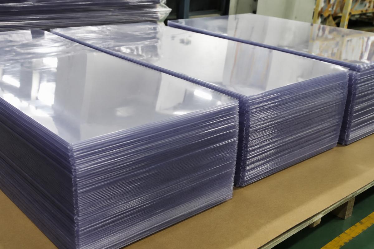 Finished high-clarity PET sheet stacks ready for blister production