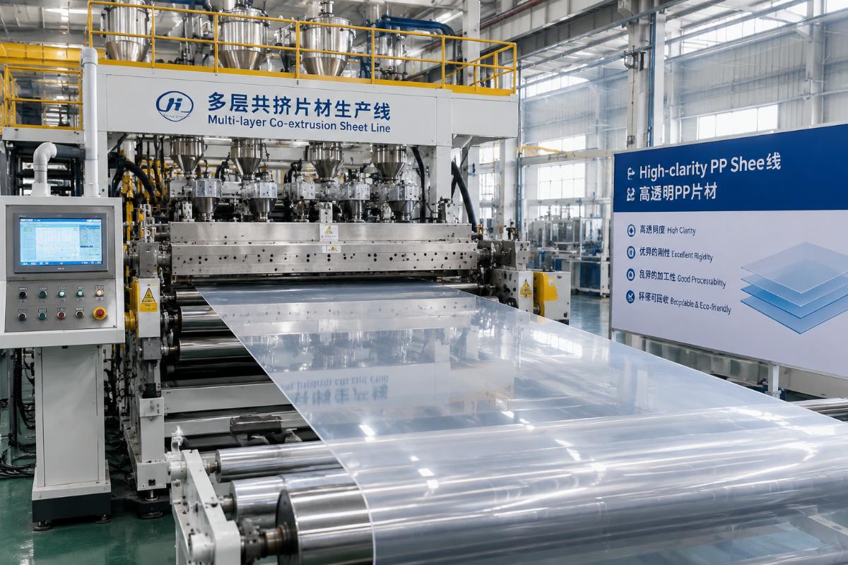 Multi-layer co-extrusion plastic sheet extrusion line running high-clarity PP sheet