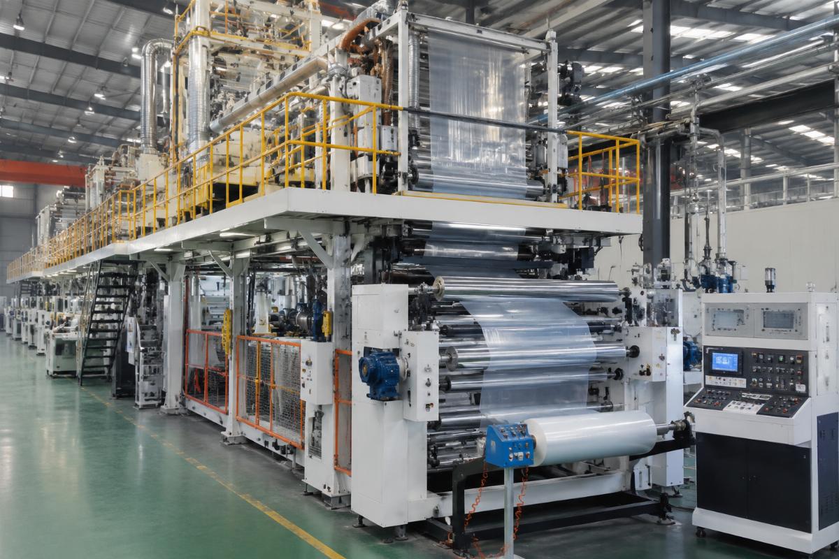 Multi-layer sheet coextrusion line running stable production in a factory workshop