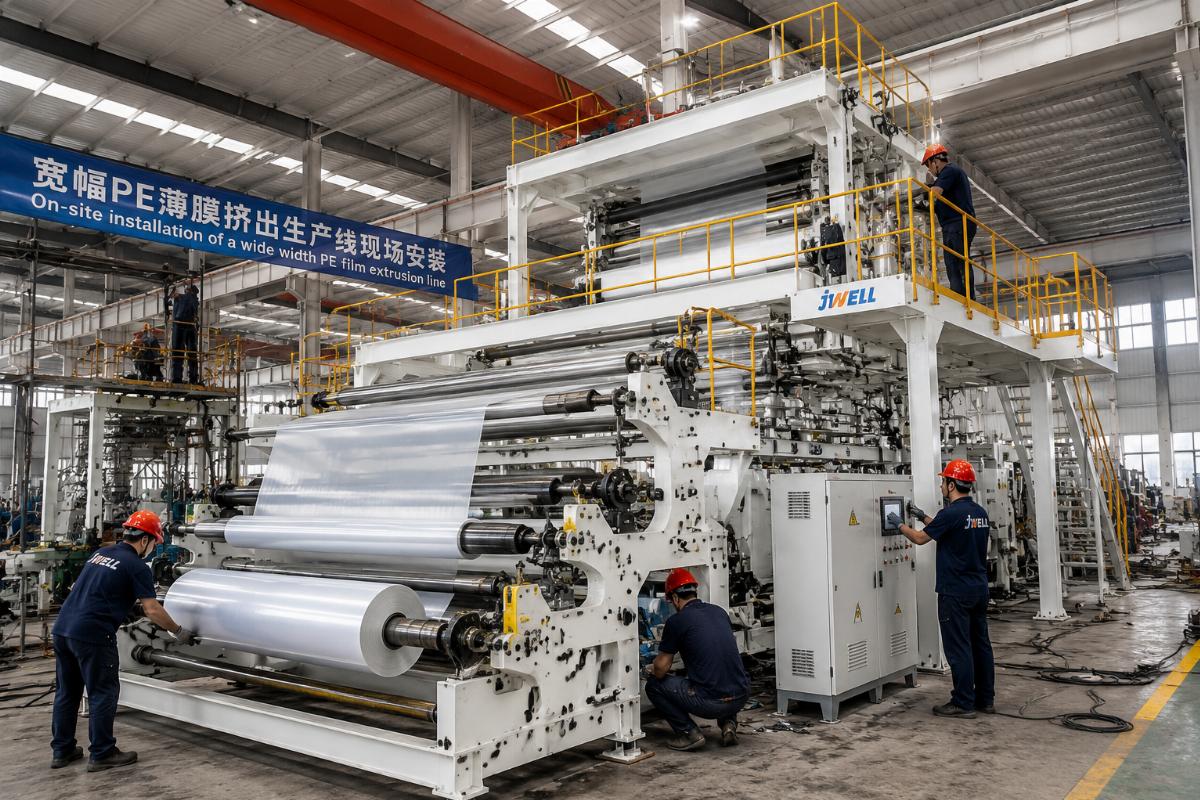 On-site installation of a wide width PE film extrusion line