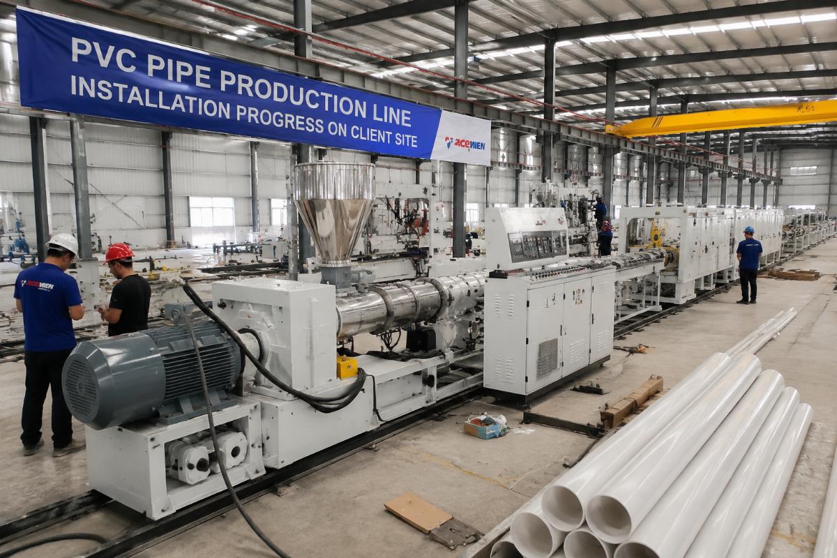 PVC pipe production line installation progress on client site