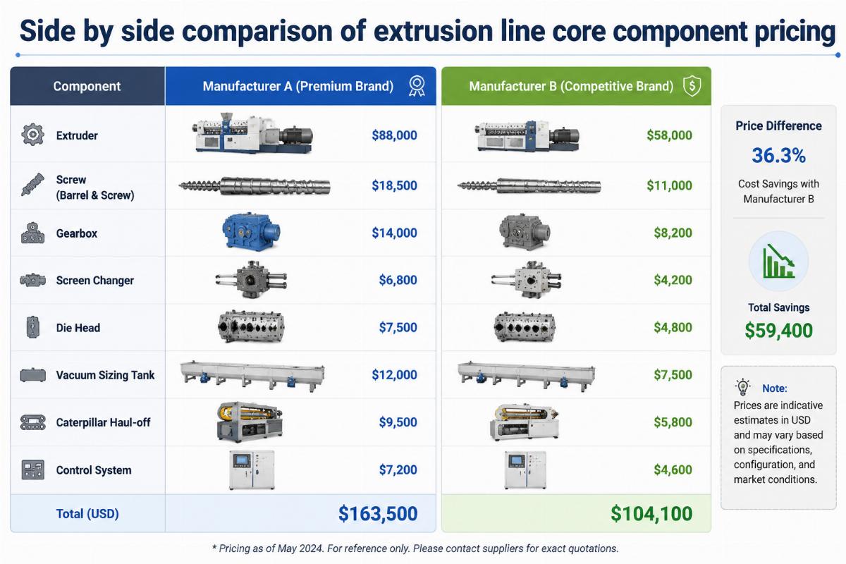 Side by side comparison of extrusion line core component pricing