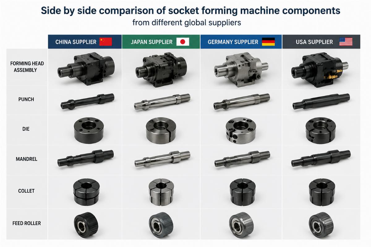 Side by side comparison of socket forming machine components from different global suppliers