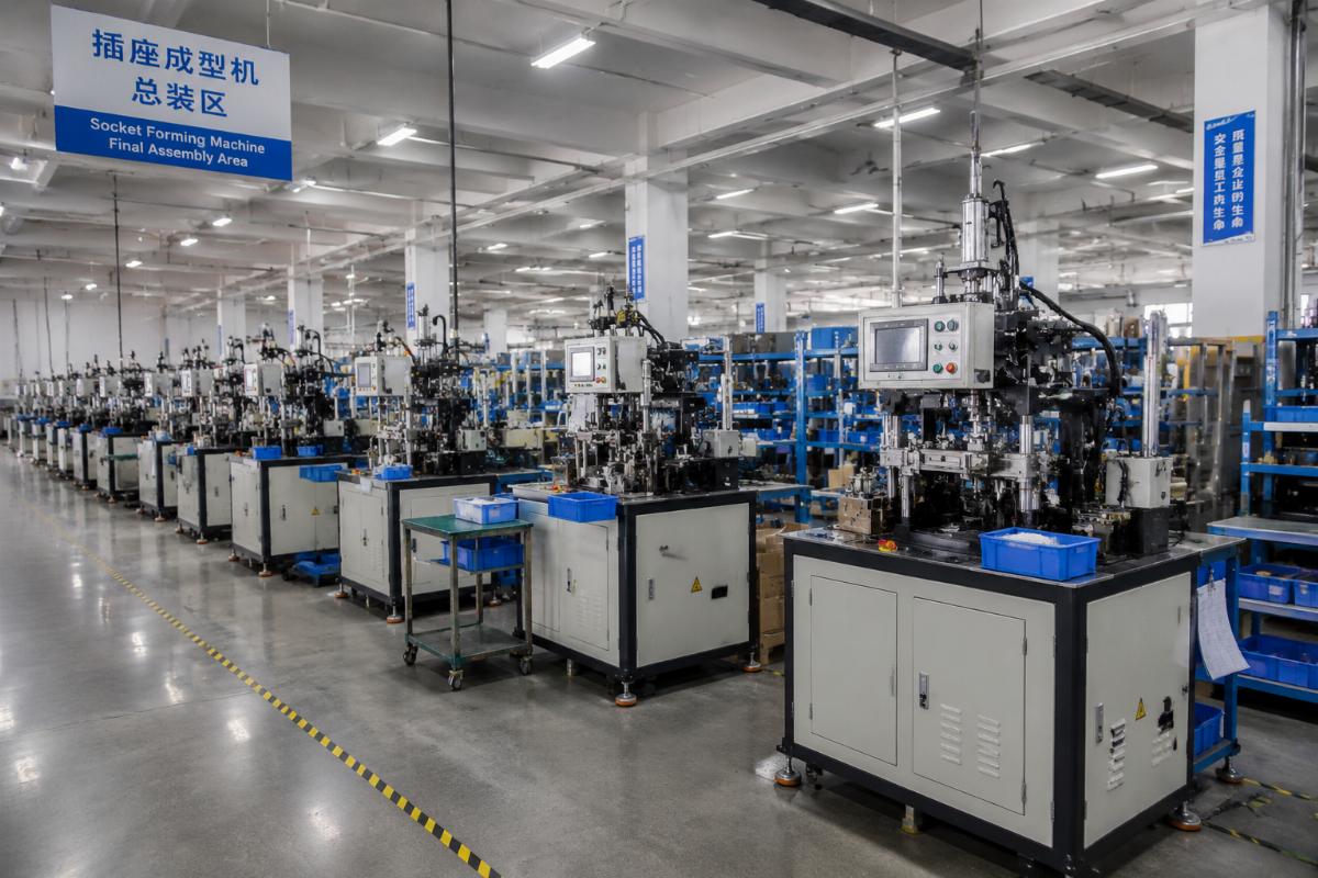 Supplier factory floor showing multiple socket forming machines in final assembly