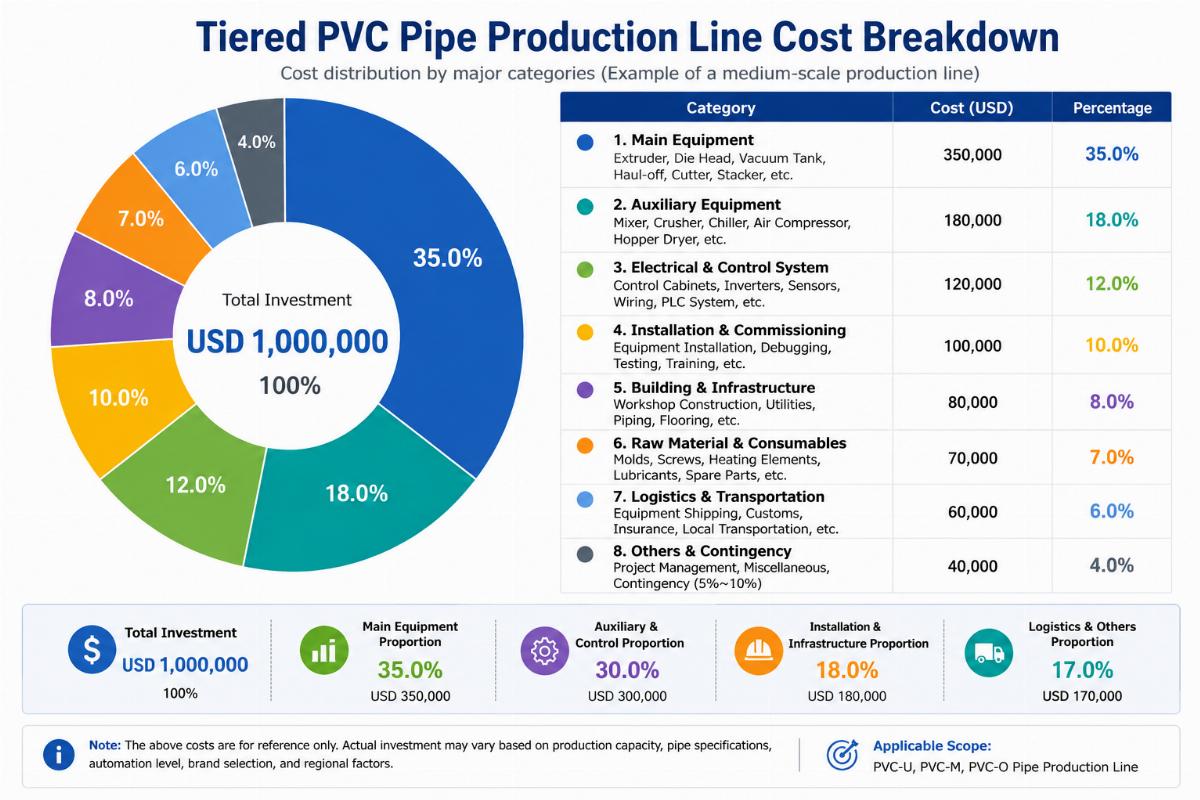 Tiered PVC pipe production line cost breakdown chart